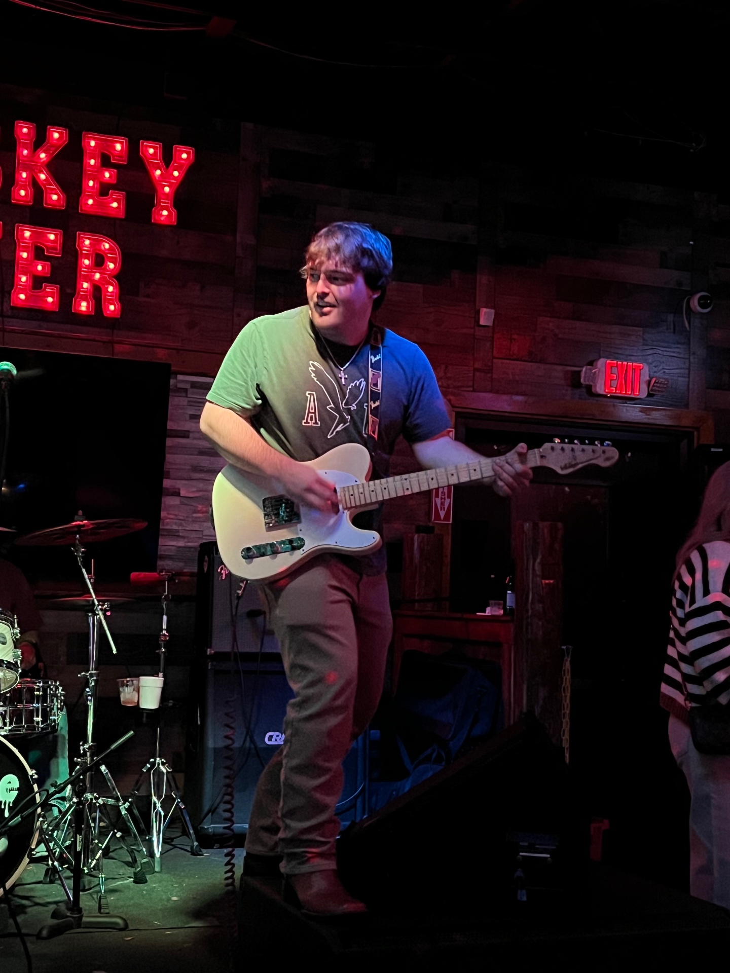 Jesse Mathis with a white Telecaster at Whiskey River